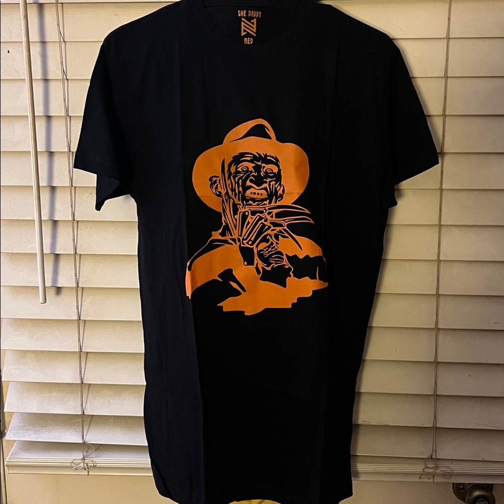 Black T-Shirt with Orange Graphic